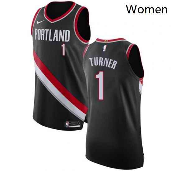 Womens Nike Portland Trail Blazers 1 Evan Turner Authentic Black Road NBA Jersey Icon Edition